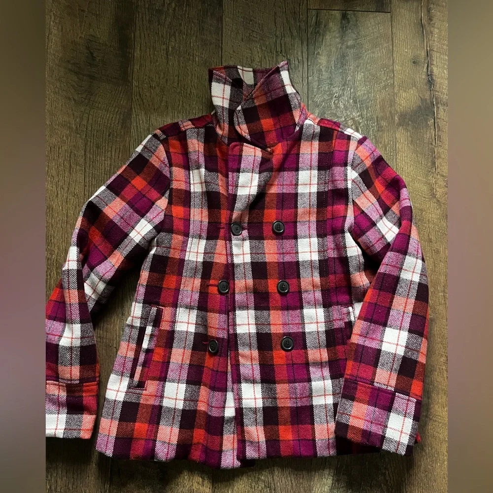 Old Navy plaid peacoat jacket girls size large‎